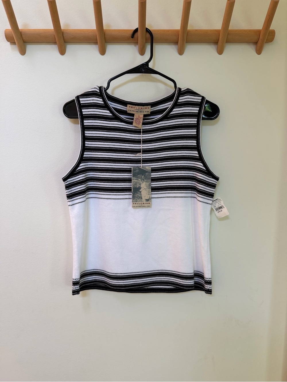 Striped Black & White Knit Sleeveless Tank Top, Size Small, 100% Cotton, NWT